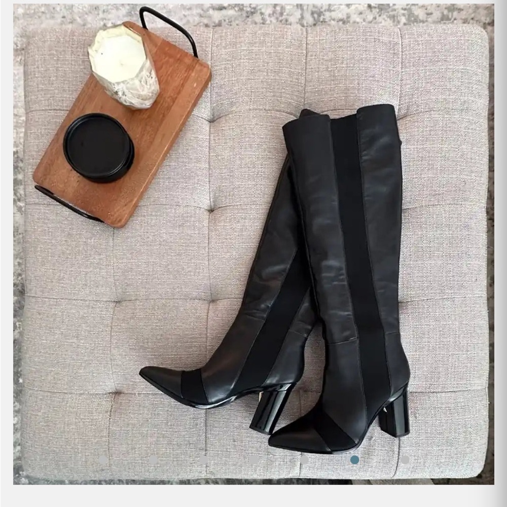 The Knee High Boot Coal Leather 4” black heel